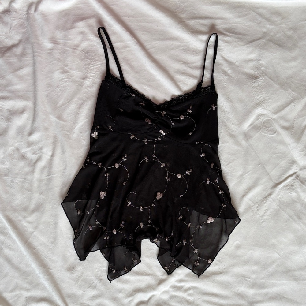 Urban Outfitters Black Floral-Embroidered Top